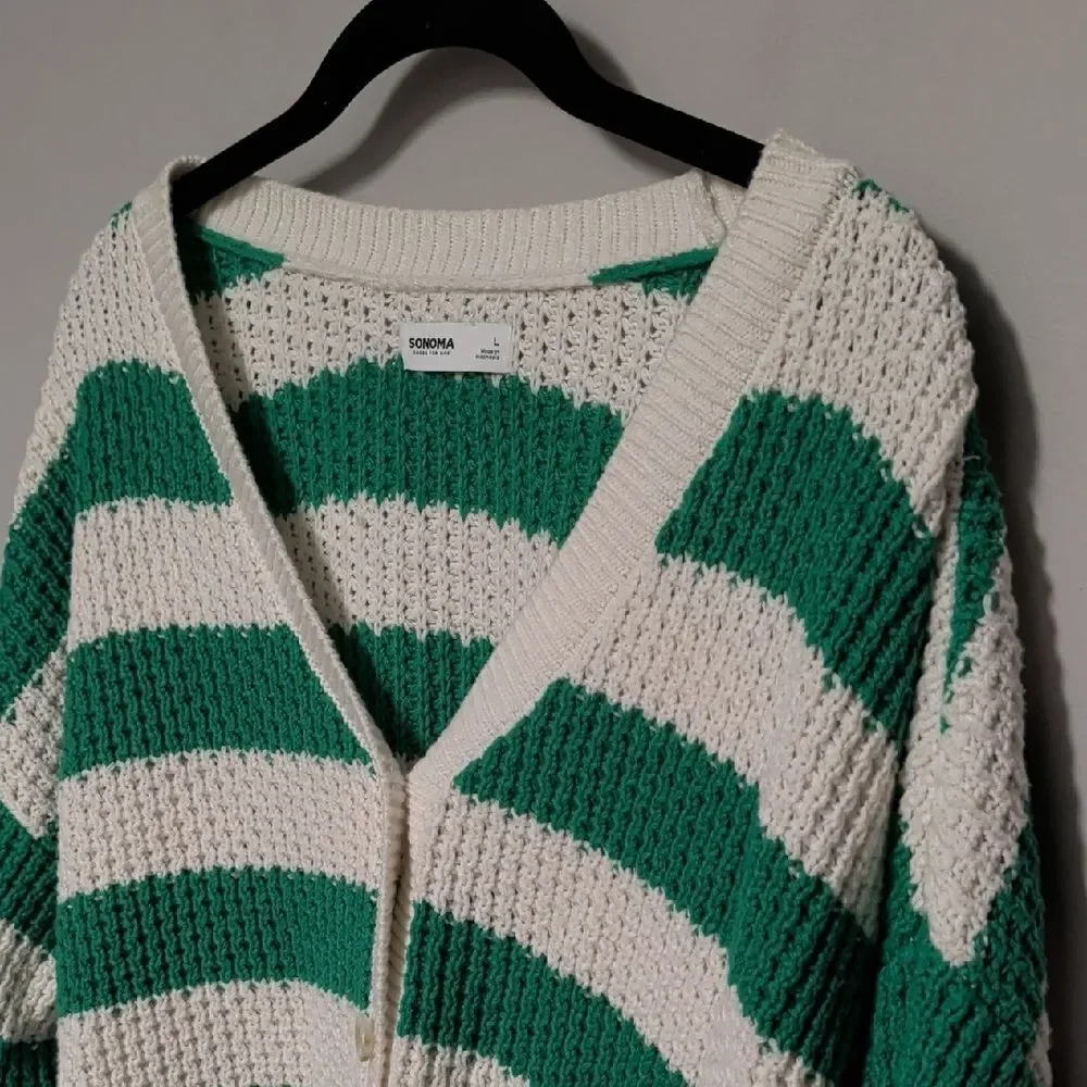 Sonoma Green and White Striped Cardigan